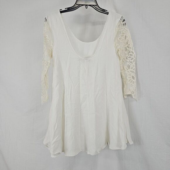 Lovers + Friends Freesia White Mini Dress Size XS Deep Back Lace Sleeves Ivory - Picture 6 of 7